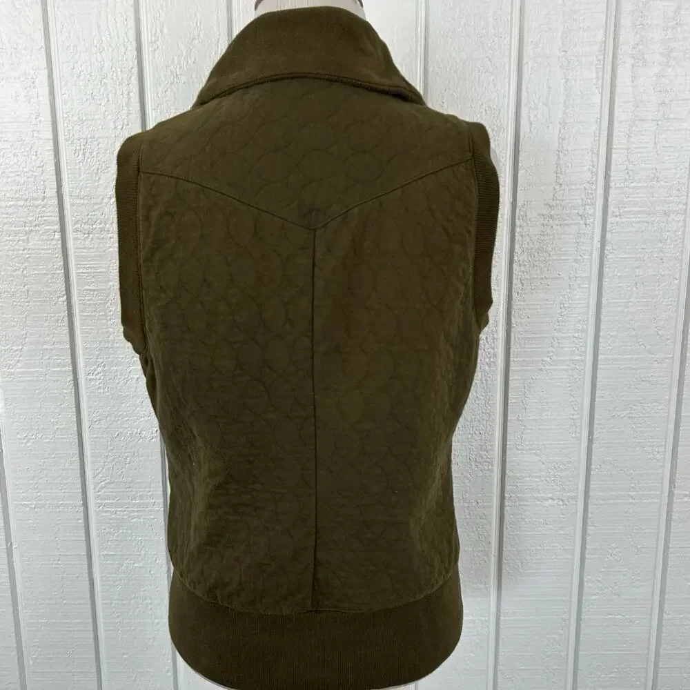 Gap Body Olive Quilted Vest Button Zip High Neck Utility Womens S 2007 - Picture 6 of 8